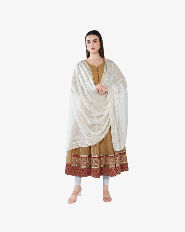 Gold Sequin Embroidery Pure Georgette Dyeable Dupatta - Image 4