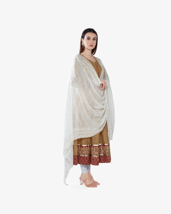 Gold Sequin Embroidery Pure Georgette Dyeable Dupatta - Image 5