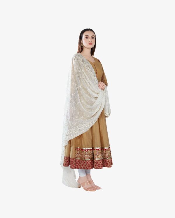 Gold Sequin Embroidery Pure Georgette Dyeable Rich Dupatta - Image 4