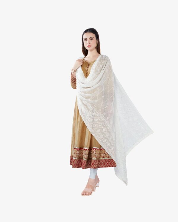 Gold Sequin Embroidery Pure Georgette Dyeable Dupatta - Image 2