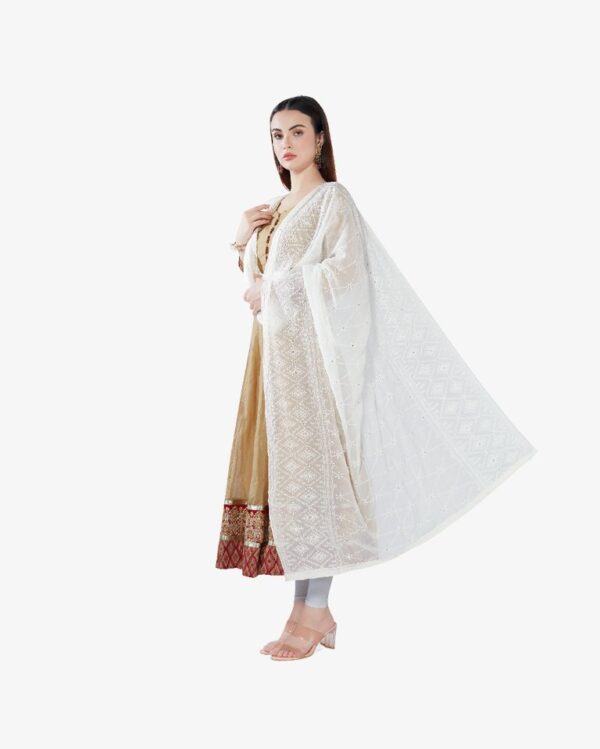Gold Sequin Embroidery Pure Georgette Dyeable Dupatta - Image 3