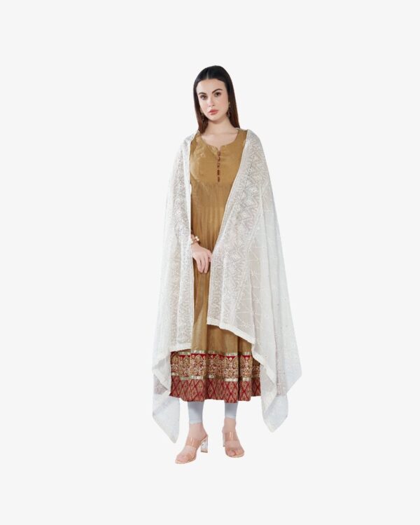Gold Sequin Embroidery Pure Georgette Dyeable Dupatta