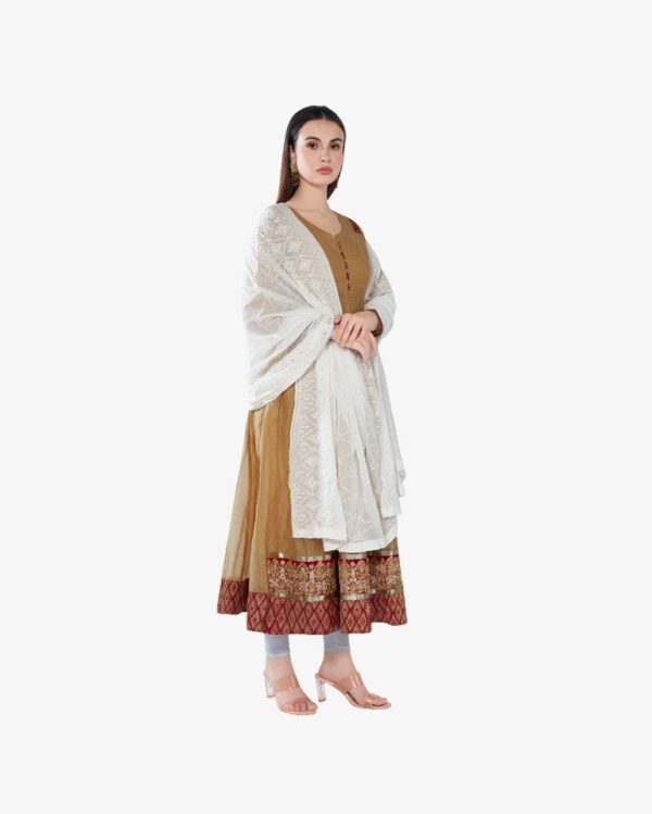Gold Sequin Embroidery Pure Georgette Dyeable Dupatta - Image 5