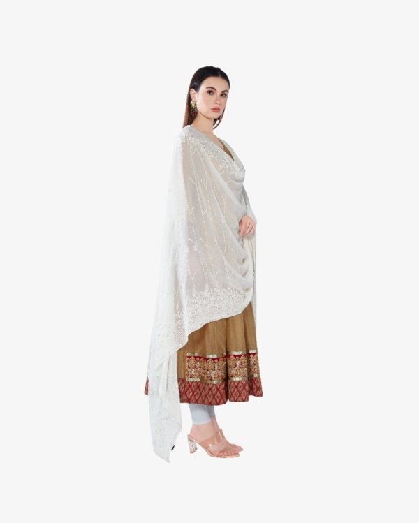 Gold Sequin Embroidery Pure Georgette Dyeable Rich Dupatta - Image 2