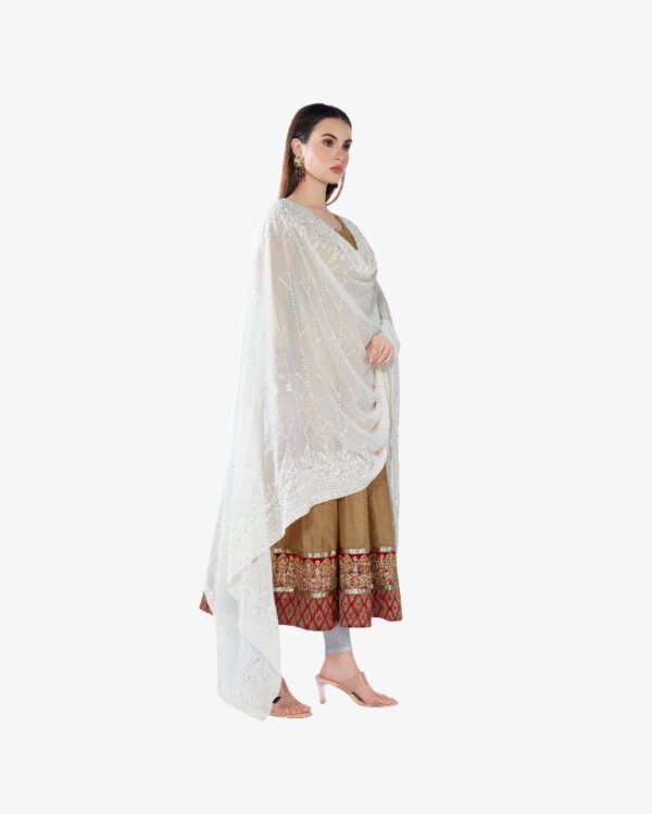 Gold Sequin Embroidery Pure Georgette Dyeable Rich Dupatta - Image 3