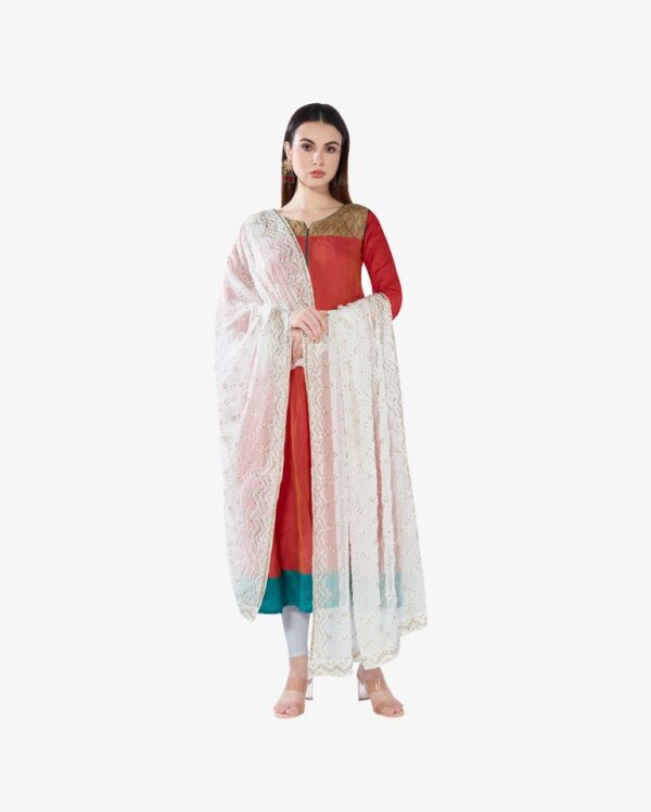 Gold Sequin Embroidery Pure Georgette Dyeable Rich Dupatta - Image 2