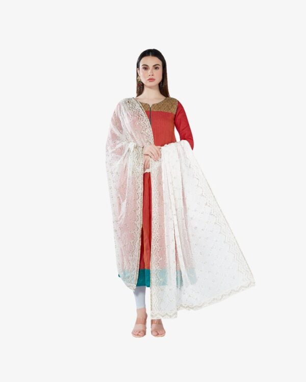 Gold Sequin Embroidery Pure Georgette Dyeable Rich Dupatta - Image 3
