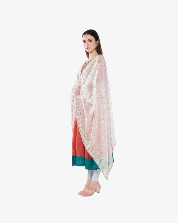 Gold Sequin Embroidery Pure Georgette Dyeable Rich Dupatta - Image 5
