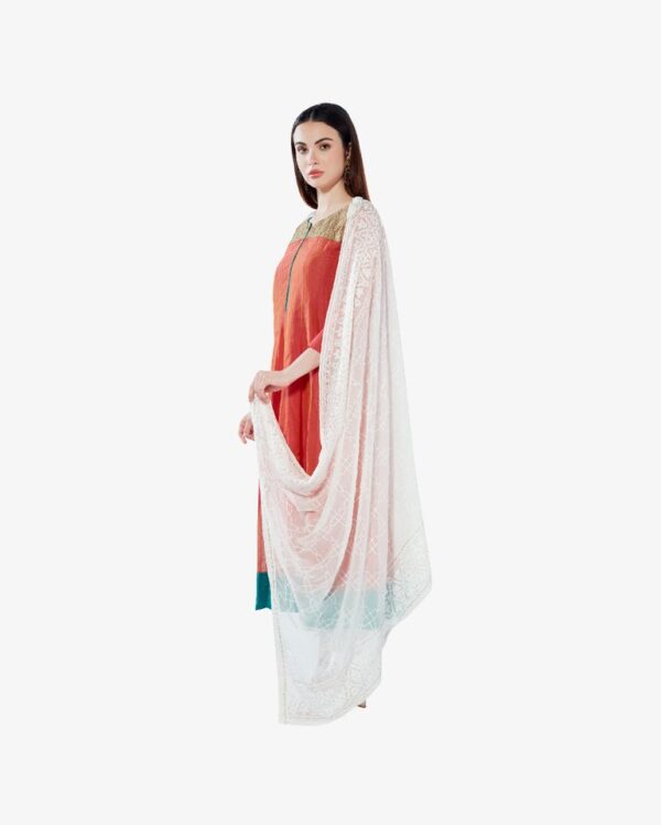 Gold Sequin Embroidery Pure Georgette Dyeable Rich Dupatta - Image 2