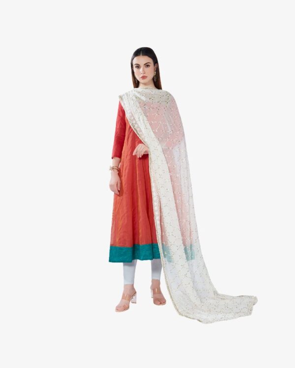 Gold Sequin Embroidery Pure Georgette Dyeable Rich Dupatta