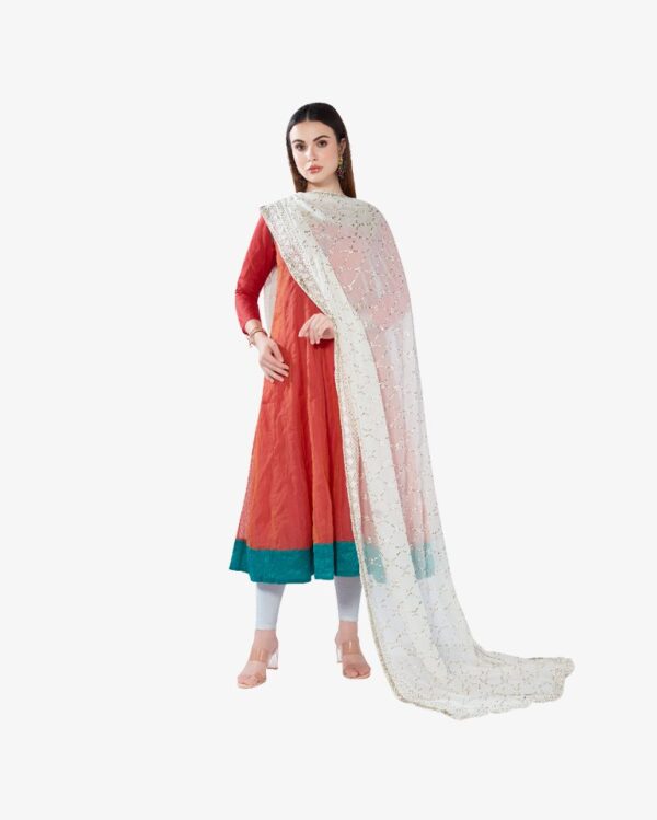 Gold Sequin Embroidery Pure Georgette Dyeable Rich Dupatta - Image 2