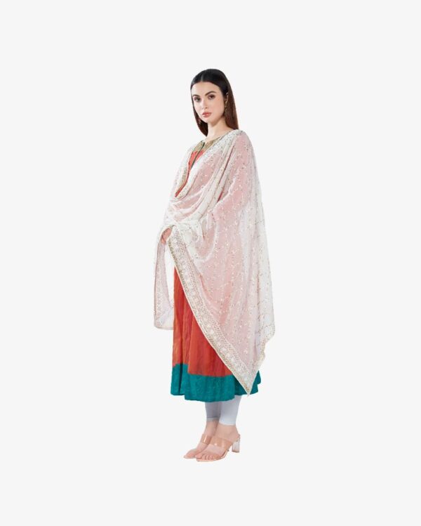 Gold Sequin Embroidery Pure Georgette Dyeable Rich Dupatta - Image 3