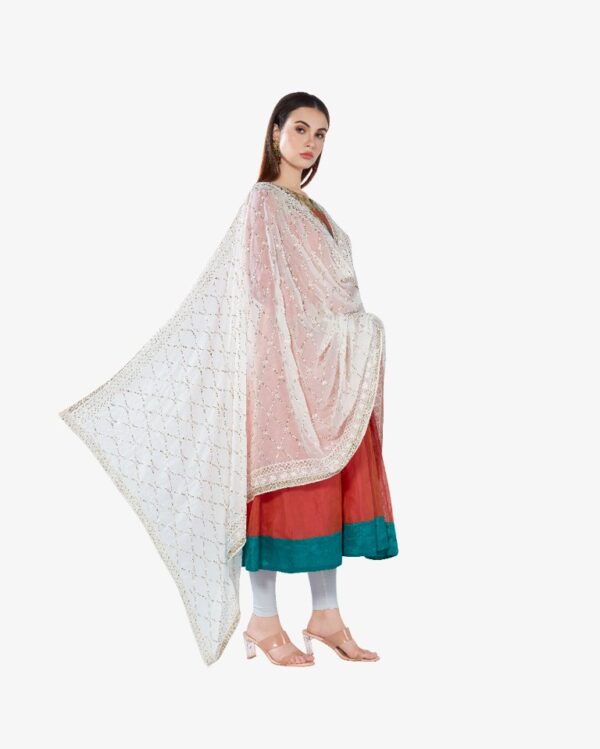 Gold Sequin Embroidery Pure Georgette Dyeable Rich Dupatta - Image 4