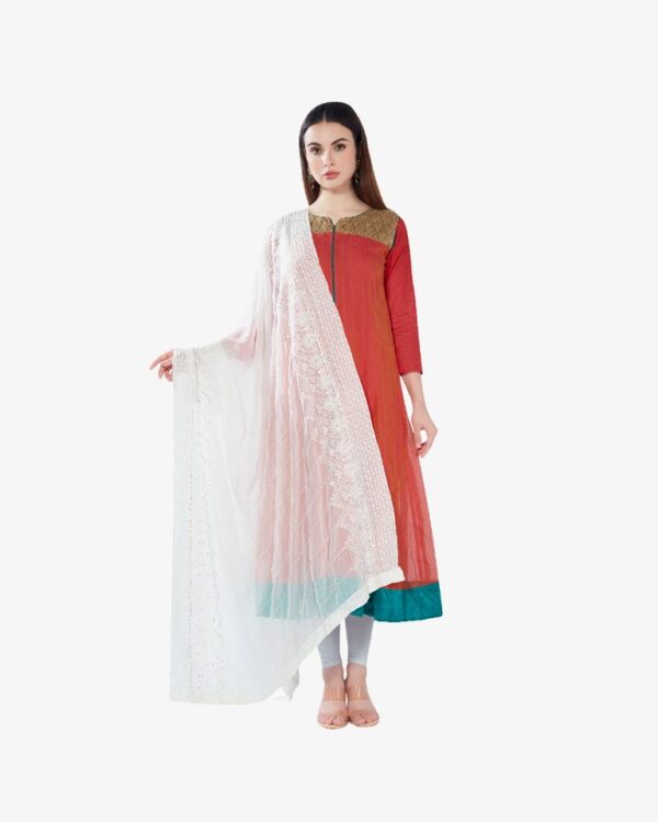Gold Sequin Embroidery Pure Georgette Dyeable Rich Dupatta - Image 2