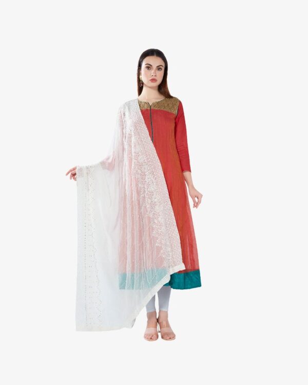 Gold Sequin Embroidery Pure Georgette Dyeable Rich Dupatta - Image 3