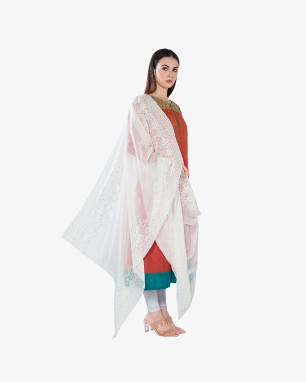 Gold Sequin Embroidery Pure Georgette Dyeable Rich Dupatta - Image 4