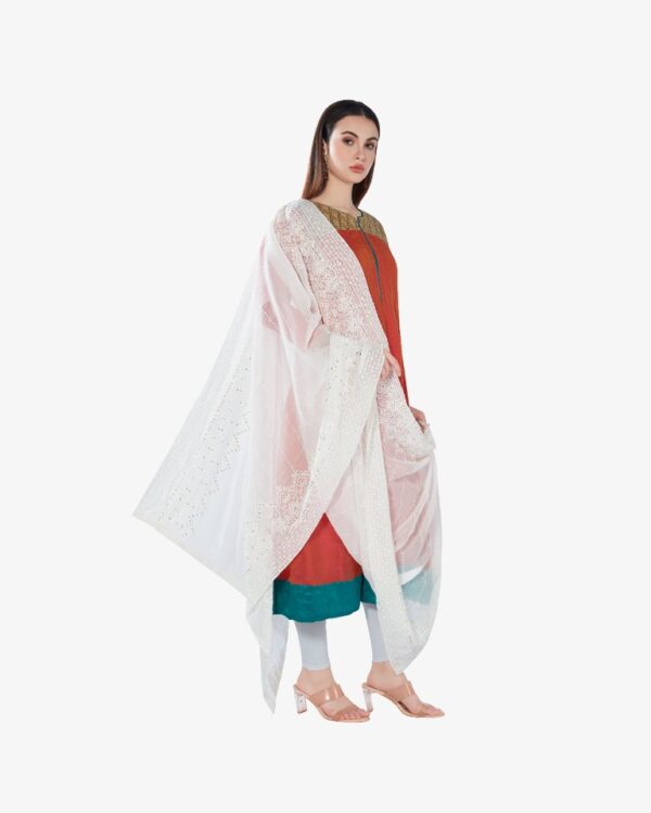 Gold Sequin Embroidery Pure Georgette Dyeable Rich Dupatta - Image 5
