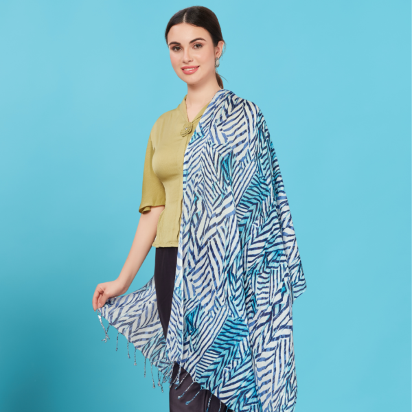 Liva Viscose Geometric Print Blue Rayon  Stole - Image 2