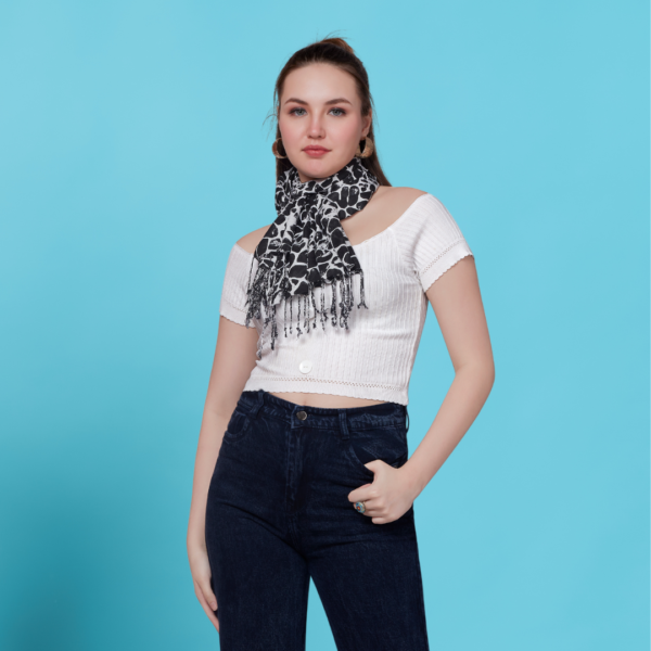 Liva Viscose Marble Print Black & White Rayon Stole - Image 3