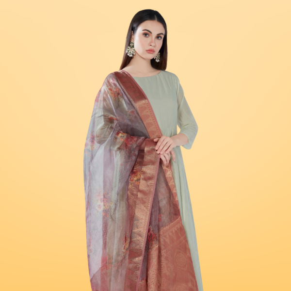 Organza Digital Print Dupatta With Heavy Kasab Border - Image 2