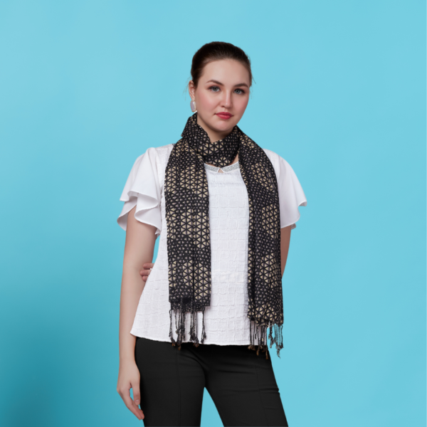Liva Viscose Geometric Print Black & Beige Rayon Stole - Image 3
