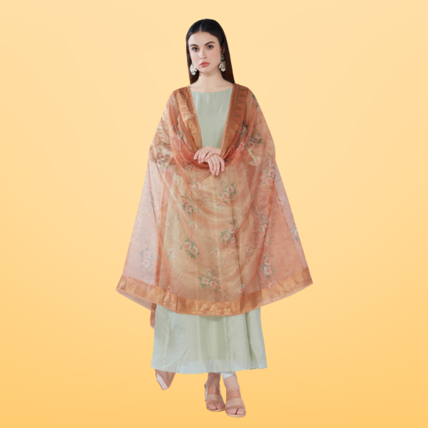 Organza Digital Print Dupatta With Heavy Kasab Border - Image 3