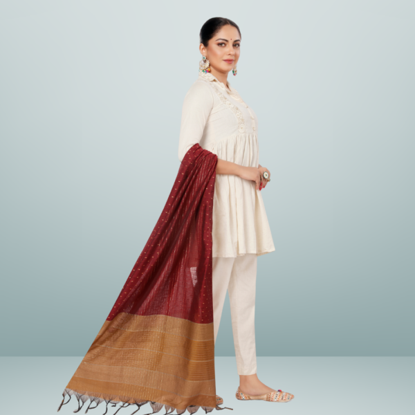 Chanderi Silk Woven Dupatta With Jacquard Booti - Image 3