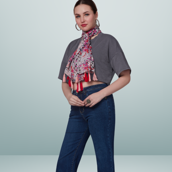 Poly Multi Print Scarf With Fancy Tassels - Image 2