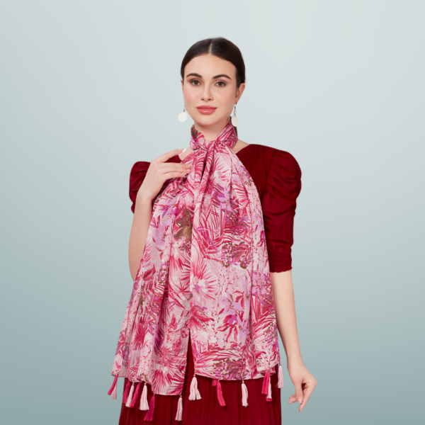 Pink Floral Print Scarf - Image 3