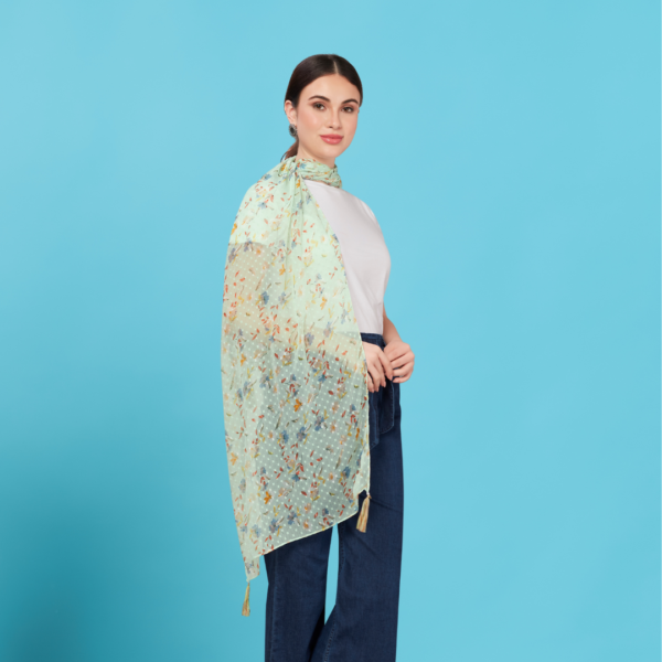 Poly Dobby Floral Print Scarf With  Embellishments - Image 3