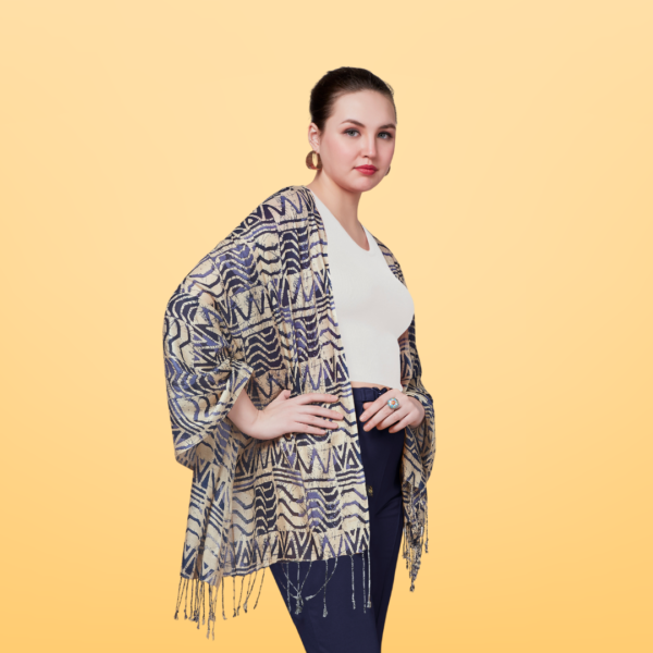 Liva Viscose Zig Zag Print Navy Blue Rayon Stole - Image 3