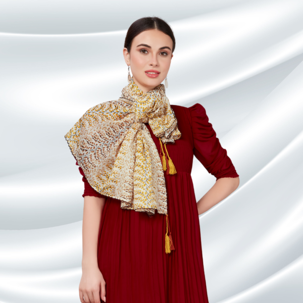 Liva Modal Leaf Print Dupatta With Tassels - Image 4