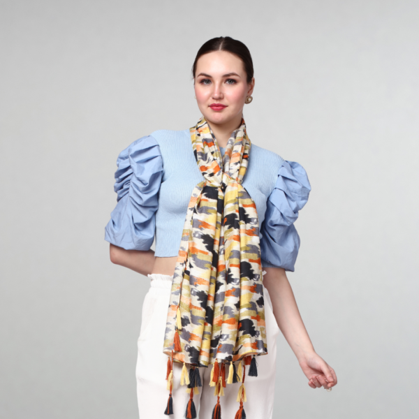 Liva Eco Viscose Rayon Dobby Brush Print Stole - Image 4