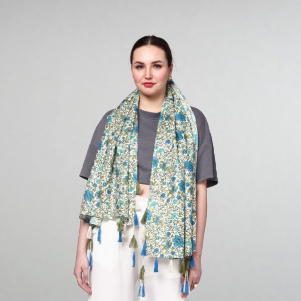 Liva Eco Viscose Rayon Dobby Floral Print Stole - Image 3