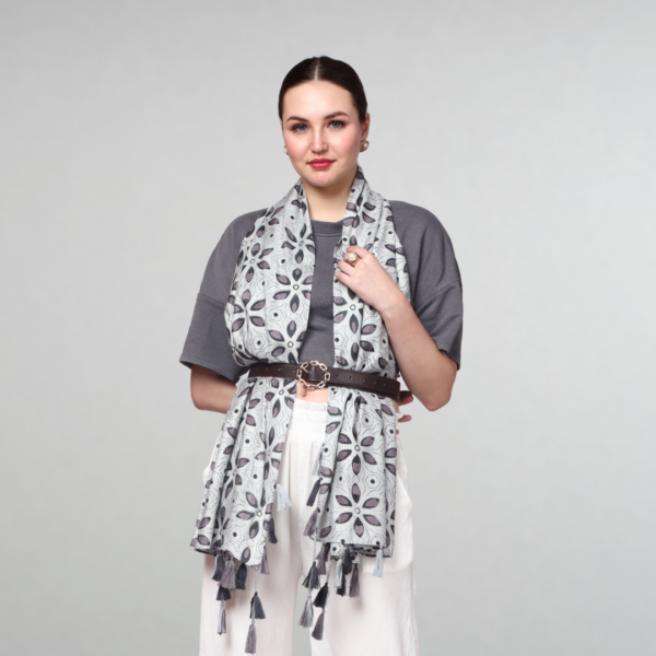 Liva Eco Viscose Rayon Dobby Leaf Print Stole - Image 4
