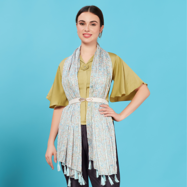 Poly Lurex Fancy Floral Print Stole With Tassels - Image 3