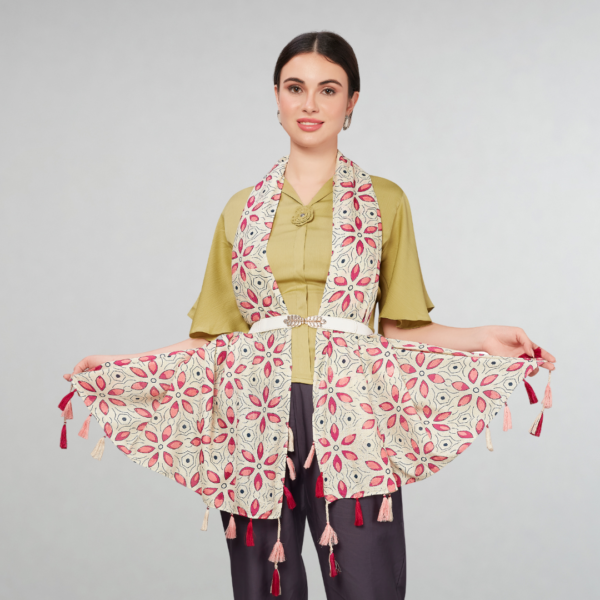 Liva Eco Viscose Rayon Dobby Leaf Print Stole - Image 3