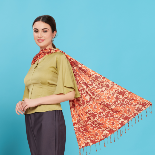 Liva Viscose Floral Print Rust Rayon Stole - Image 3