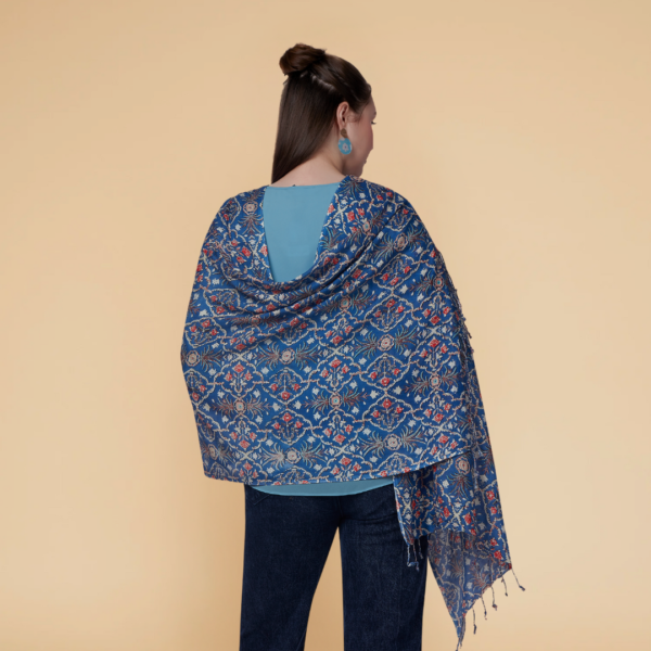 Liva Viscose Patola Print Blue Rayon Stole - Image 3