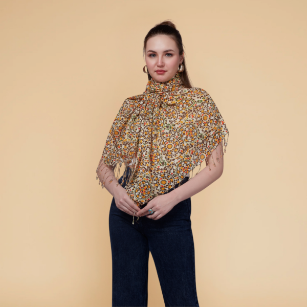 Liva Viscose Floral Print Mustard Rayon Stole - Image 4