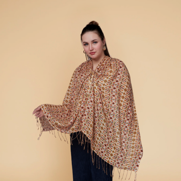 Liva Viscose Patola Print Beige Rayon Stole - Image 3