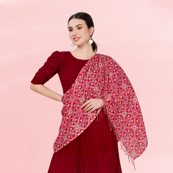 Liva Viscose Geometric Print Red Rayon Stole - Image 2