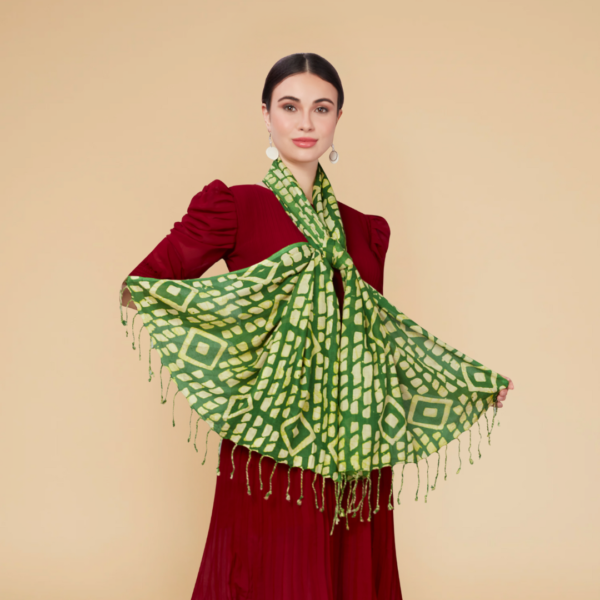 Liva Viscose Geometric Print Forest Green Rayon Stole - Image 2