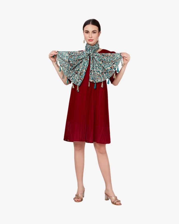 Poly Mix Ikat Foil Print Scarf With Fancy Tassels - Image 2