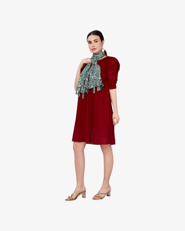 Poly Mix Ikat Foil Print Scarf With Fancy Tassels - Image 3