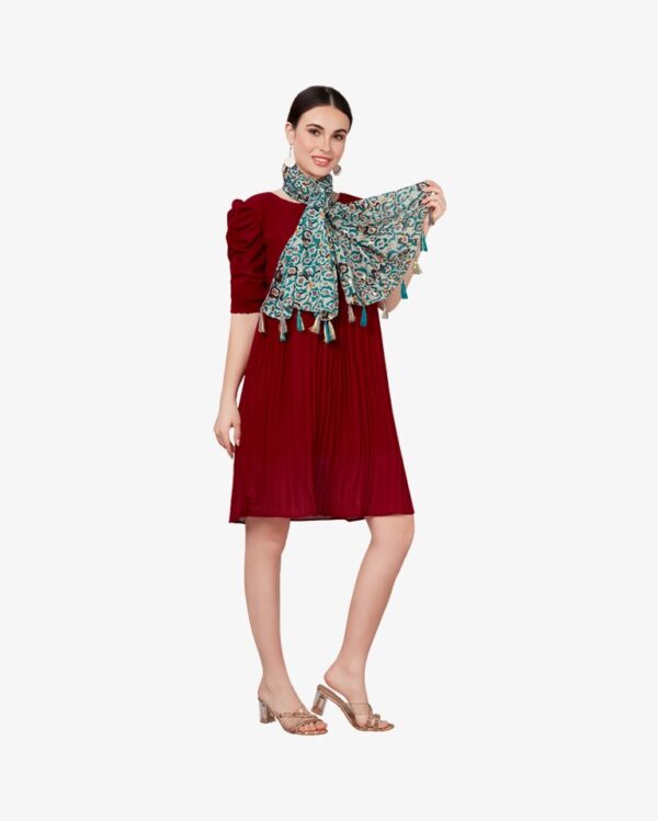 Poly Mix Ikat Foil Print Scarf With Fancy Tassels - Image 4