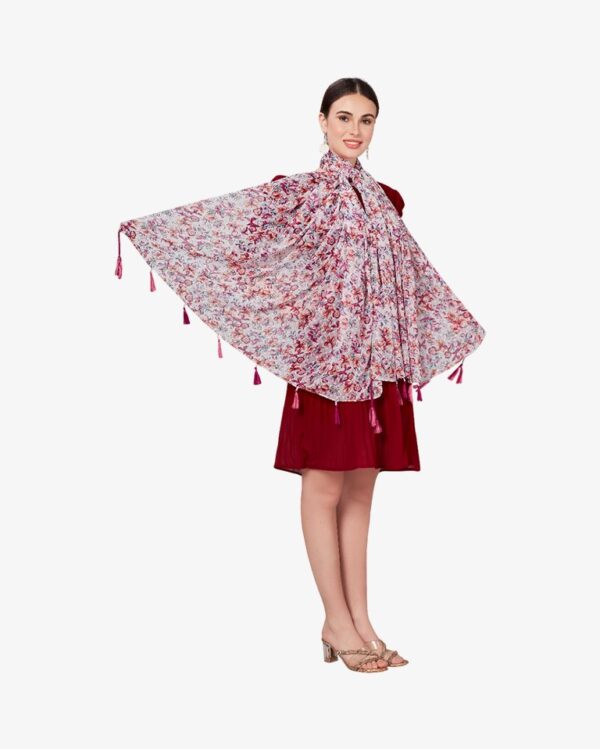 Poly Dobby Multi Floral Print Digital Dupatta With Moti Tassels - Image 2