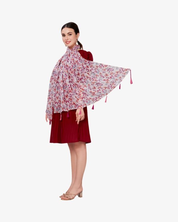 Poly Dobby Multi Floral Print Digital Dupatta With Moti Tassels - Image 4