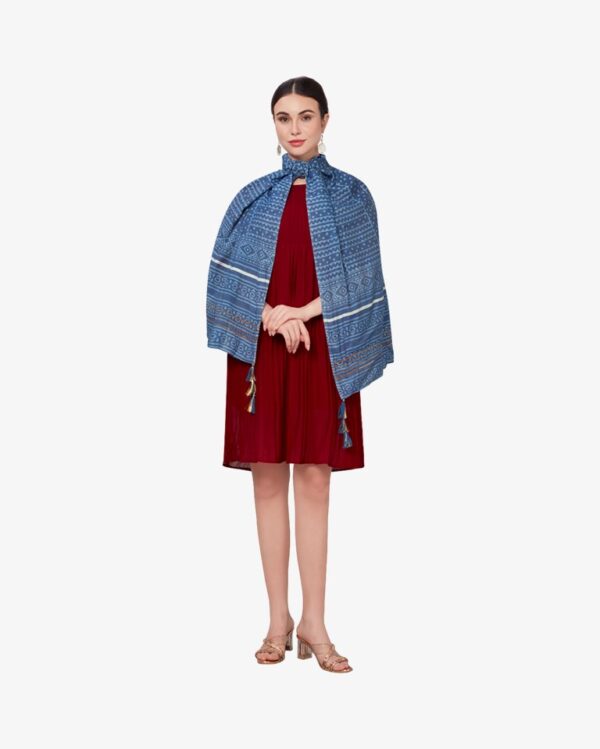 Zig Zag Print Chanderi Dupatta With Fancy Tassels - Image 2