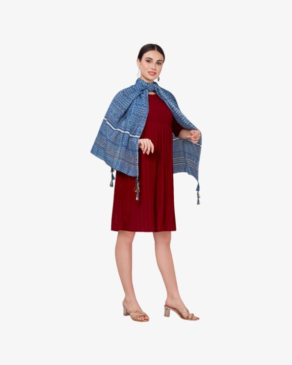 Zig Zag Print Chanderi Dupatta With Fancy Tassels - Image 3